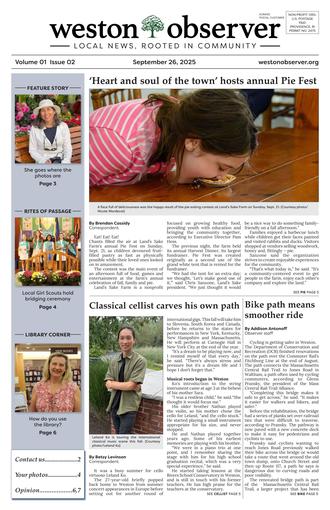 Front page of Weston Observer print edition for September 26, 2025.