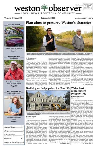 Front page of Weston Observer print edition for October 3, 2025.