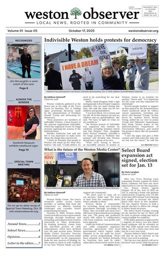 Front page of Weston Observer print edition for October 17, 2025.