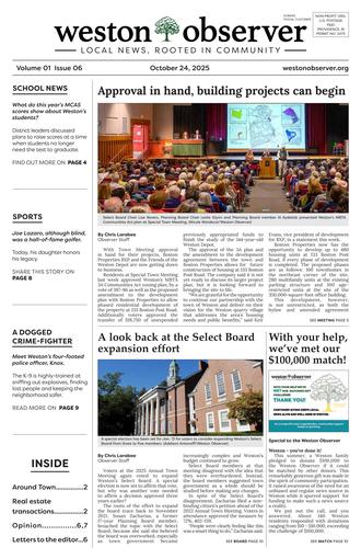 Front page of Weston Observer print edition for October 24, 2025.