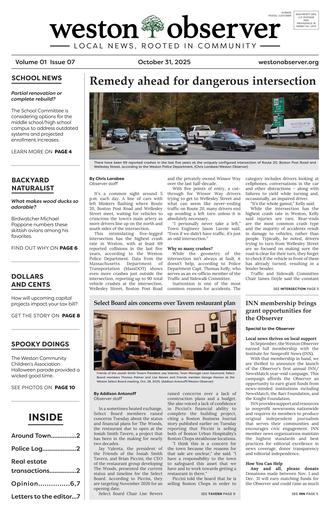 Front page of Weston Observer print edition for October 31, 2025.