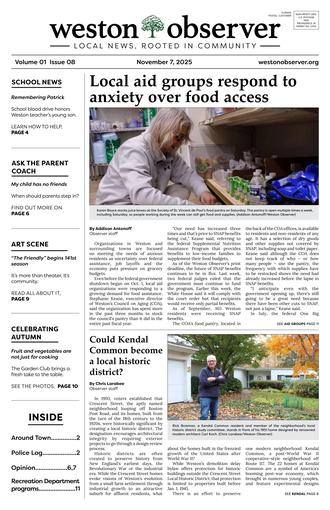 Front page of Weston Observer print edition for November 7, 2025.