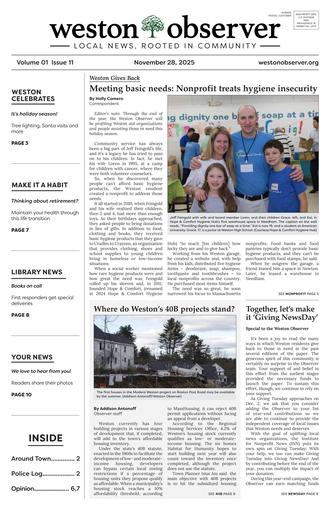 Front page of Weston Observer print edition for November 28, 2025.