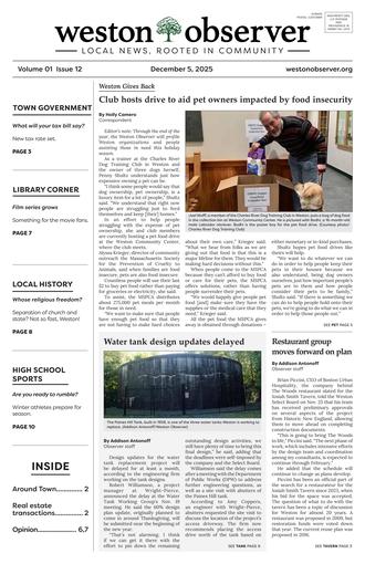 Front page of Weston Observer print edition for December 5, 2025.