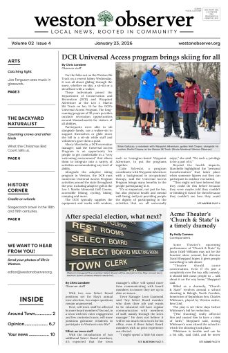 Front page of Weston Observer print edition for Jan. 23, 2026.
