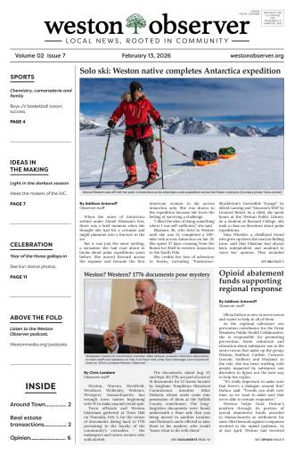 Front page of Weston Observer print edition for February 13, 2026.