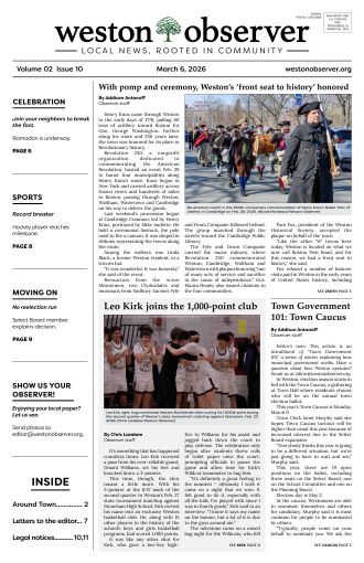 Front page of Weston Observer print edition for March 6, 2026.