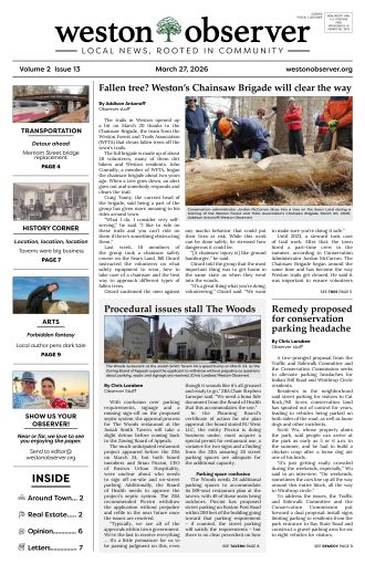 Front page of Weston Observer print edition for March 27, 2026.