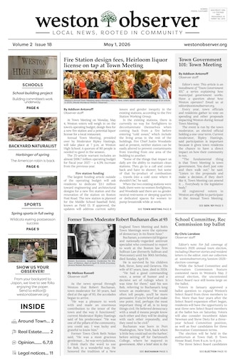 Front page of Weston Observer print edition for May 1, 2026.