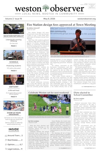 Front page of Weston Observer print edition for May 8, 2026.