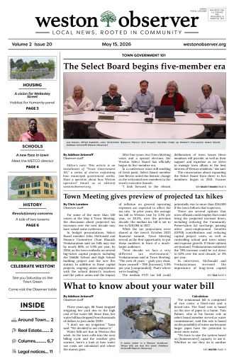 Front page of Weston Observer print edition for May 15, 2026.