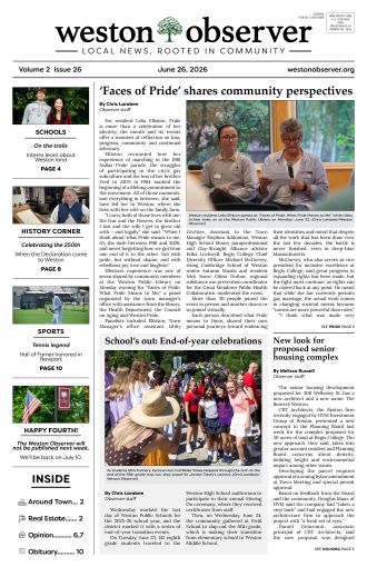 Front page of Weston Observer print edition for June 26, 2026.