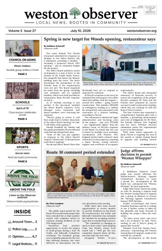 Front page of Weston Observer print edition for July 10, 2026.
