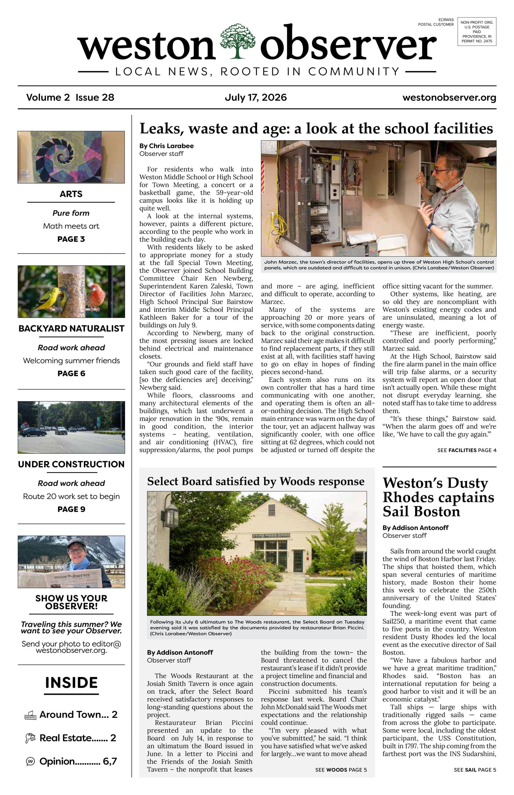 Front page of Weston Observer print edition for July 17, 2026.