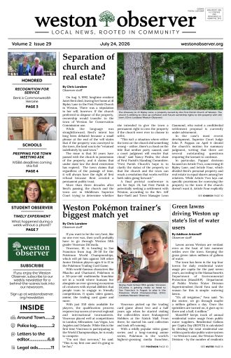 Front page of Weston Observer print edition for July 24, 2026