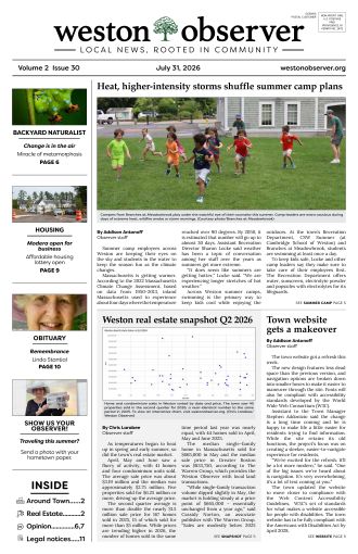 Front page of Weston Observer print edition for July 31, 2026.