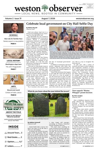 Front page of Weston Observer print edition for Aug. 7, 2026.