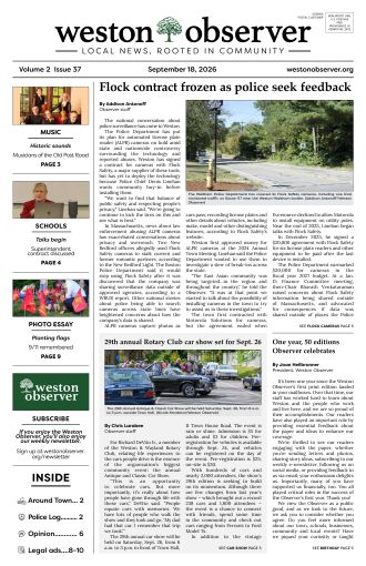 Front page of Weston Observer print edition for September 18, 2026.